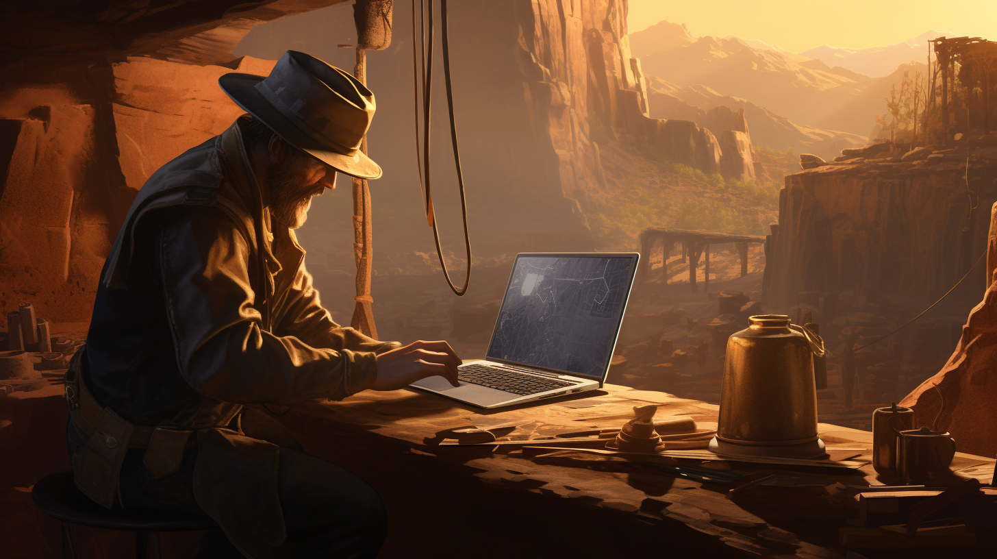 Gold miner on laptop