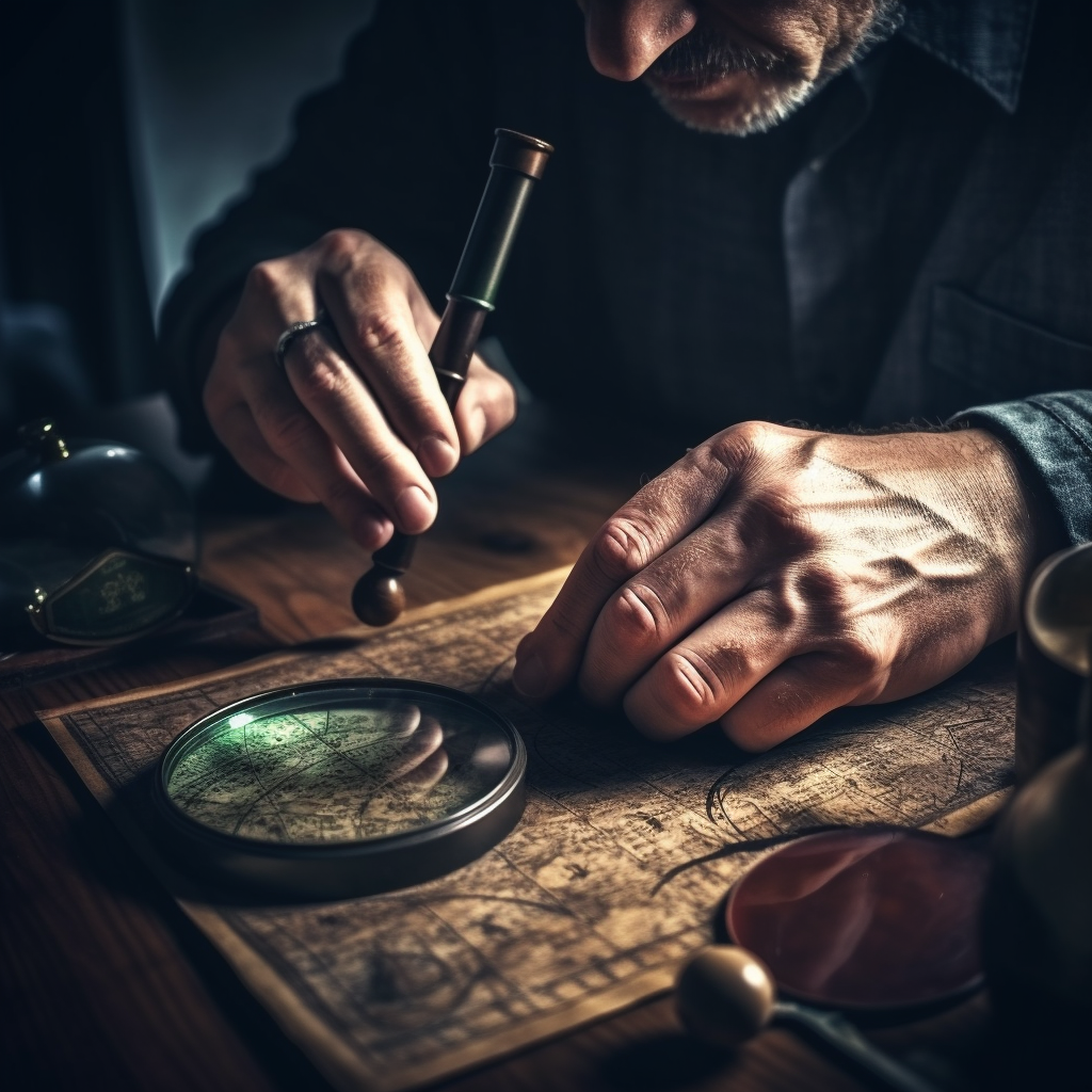 Person looking through magnifying glass