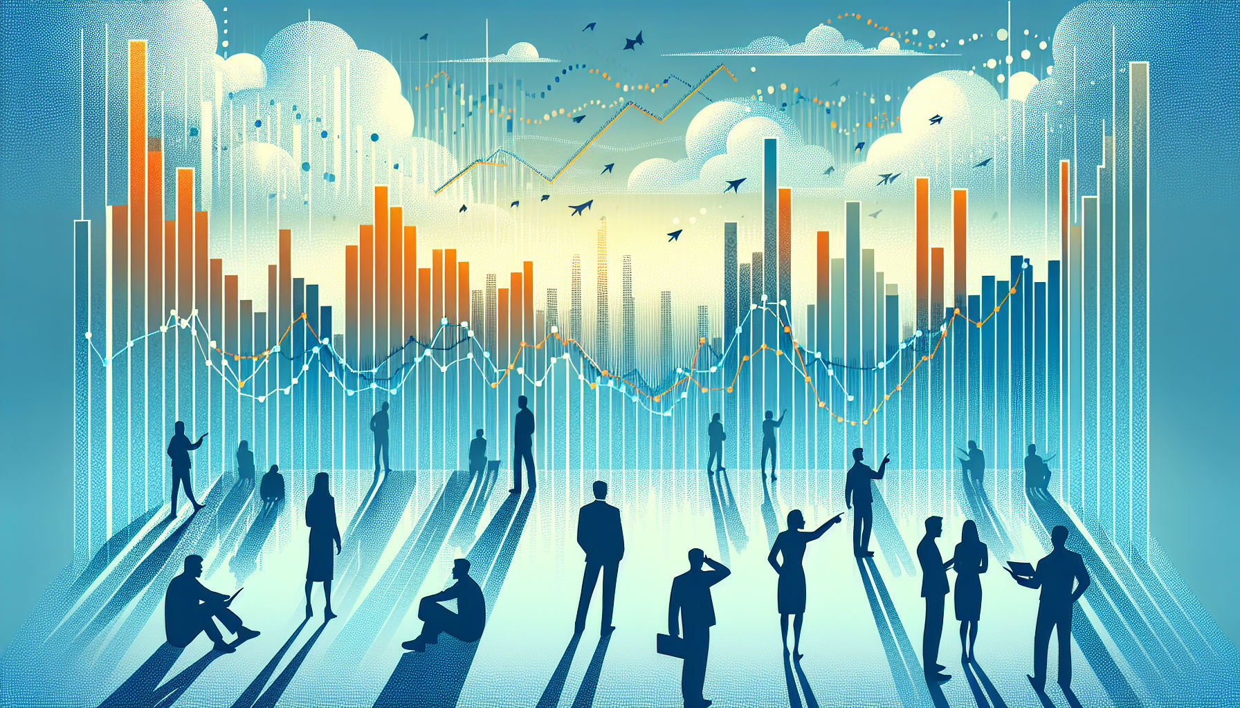 Vector illustration of people analyzing bull market trends