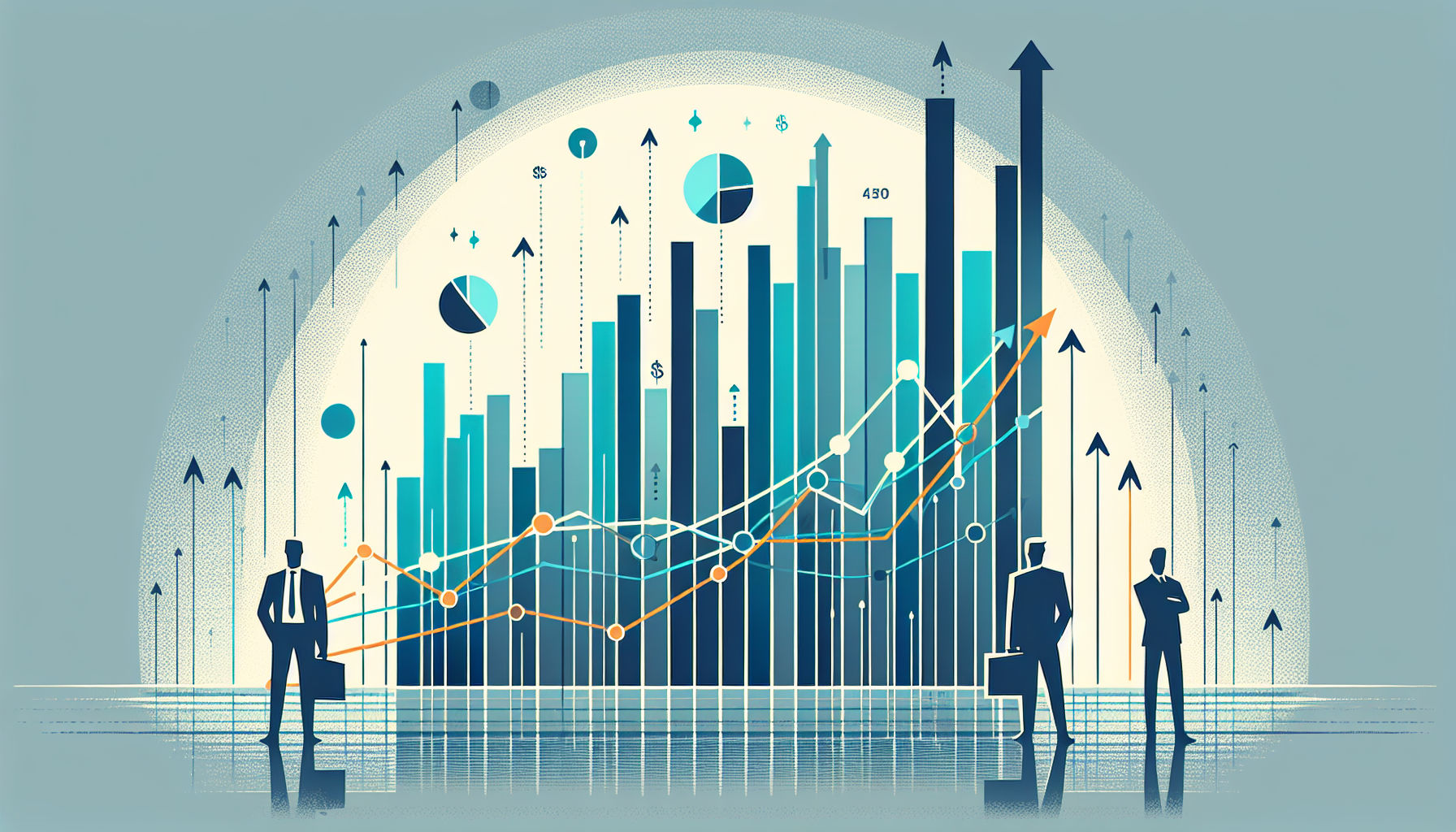 Illustration of ROI meaning with financial graph and investor silhouettes